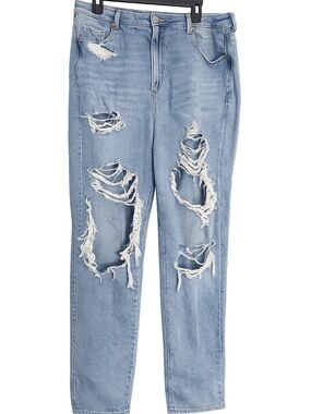 American Eagle Light Wash Distressed Highest Rise Mom Jean